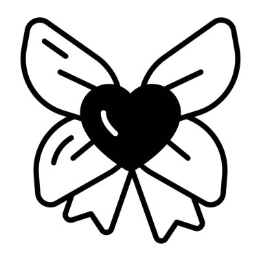 Well design vector of ribbon bow with heart, editable icon style
