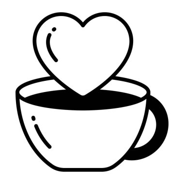 Coffee cup with heart symbol icon of favorite coffee in modern style