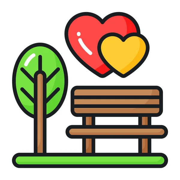 Park Bench Tree Hearts Vector Dating Premium Icon Design — Stockvector