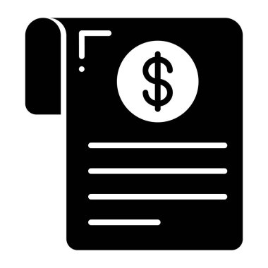 Dollar coin on paper trendy vector icon of receipt, invoice