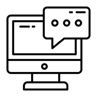 Chat bubble and monitor vector icon of online communication