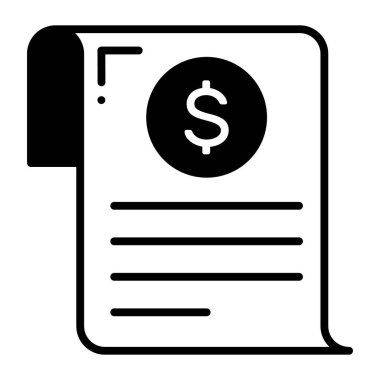 Dollar coin on paper trendy vector icon of receipt, invoice