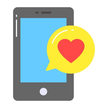 Chat bubble with heart and mobile denoting concept of romantic conversation
