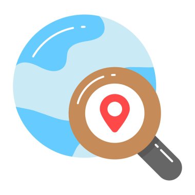 Dünya küresi üzerinde büyüteç, düzenlenebilir biçimdeki küresel arama vektörü