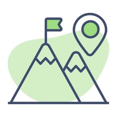 Konum broşlu dağ, dağ konumu vektörü, yürüyüş güzergahı simgesi