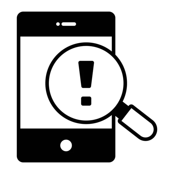 Point Exclamation Sur Loupe Avec Mobile Vecteur Alerte Notification Mobile — Image vectorielle