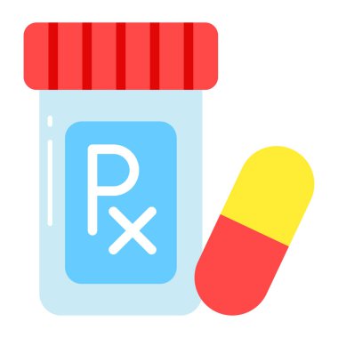 Tıbbi tedavi ikonu, vektör trend ve güzel ilaç kavanozu