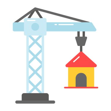 Ev inşaatının güzel tasarlanmış vektörü, inşaat vinç simgesi