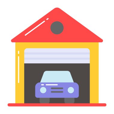 Araba garajının güzel tasarlanmış vektörü, malzeme depolama binası