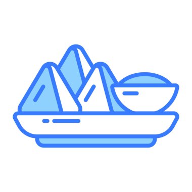 Sos vektör tasarımlı bu lezzetli samosayı tut, geleneksel iftar yemeği.