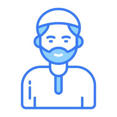 Sakallı adamın kafasında müslüman adam simgesi var. düzenlenebilir vektör