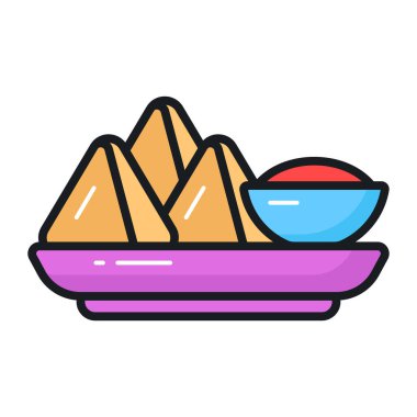 Sos vektör tasarımlı bu lezzetli samosayı tut, geleneksel iftar yemeği.