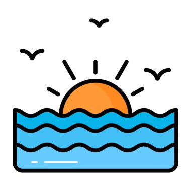 Günbatımının modaya uygun biçimde tasarlanmış güzel bir vektörü, premium simgesi