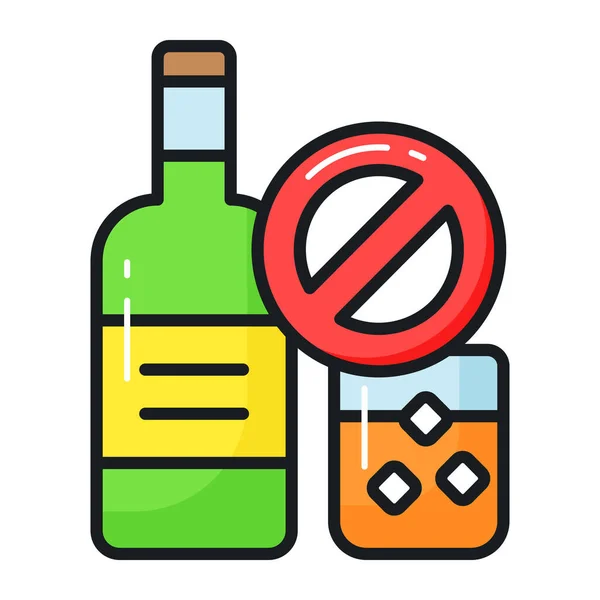 Tiltott Megjelölés Alkoholon Amely Alkoholmentesség Fogalmának Ikonját Mutatja — Stock Vector