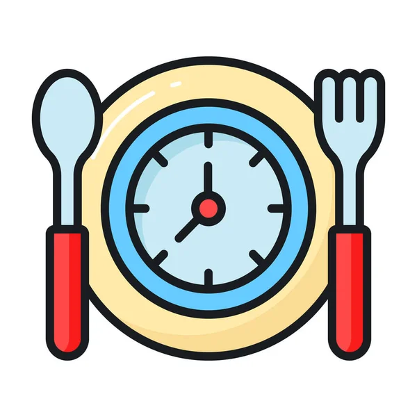 Horloge Sur Plaque Avec Cuillère Fourchette Dénotant Concept Vecteur Jeûne — Image vectorielle