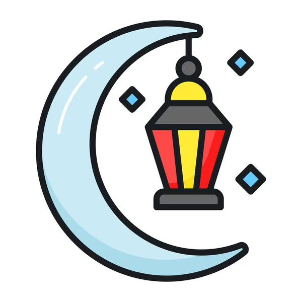 Linterna Colgando Con Concepto Luna Icono Decoración Ramadán — Vector de stock