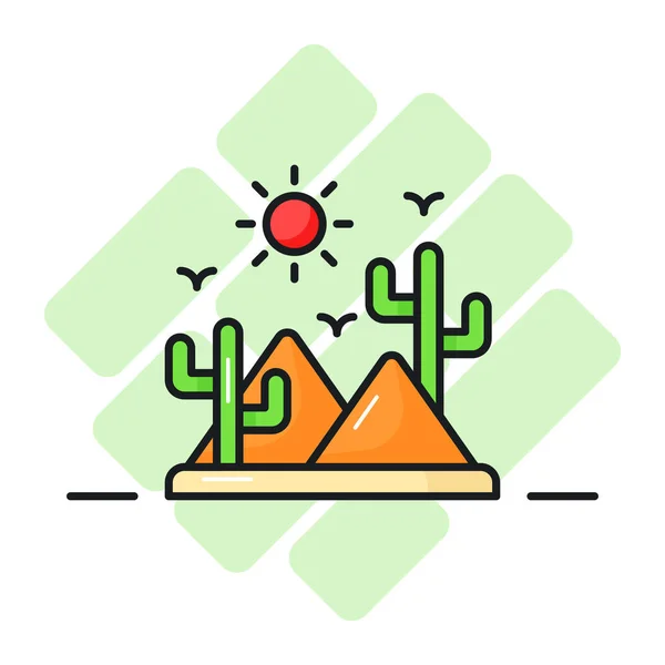 Cactus Sand Pile Sun Showing Icon Desert Modern Style — Stock Vector