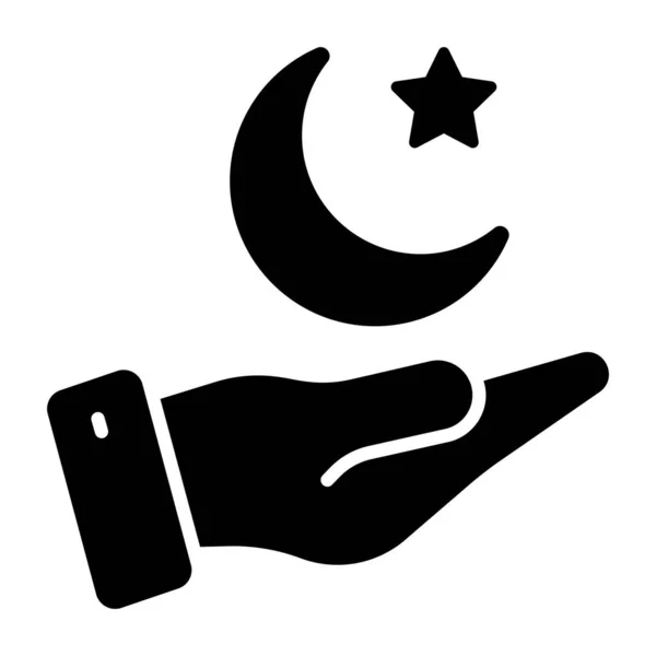 Lua Crescente Estrela Mão Denotando Vetor Conceito Ramadã — Vetor de Stock