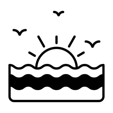 Günbatımının modaya uygun biçimde tasarlanmış güzel bir vektörü, premium simgesi