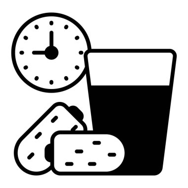 Tarihler, su bardağı ve saat ramazan iftar zaman vektörü kavramını gösterir