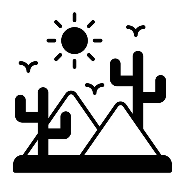 Kaktus Pískem Sluncem Zobrazující Ikonu Pouště Moderním Stylu — Stockový vektor