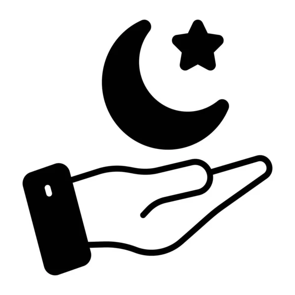 Crescent Moon Star Hand Denoting Concept Vector Ramadan — Stock Vector