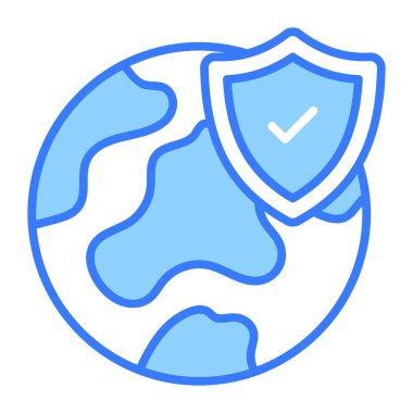 Dünya küresi olan güvenlik kalkanı modern tarzda küresel koruma konseptini temsil ediyor