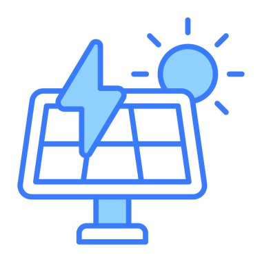 Güneş paneli ve güneş, güneş enerjisinin konsept simgesini, yenilenebilir enerji simgesini gösteriyor