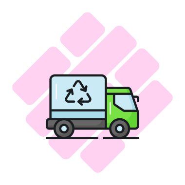 Geri dönüşüm kamyonunun trend tarzı, çöp kamyonu sembolü simgesi, web, mobil uygulamalar ve tüm sunum projelerinde kullanılması kolay inanılmaz bir vektör tasarımı