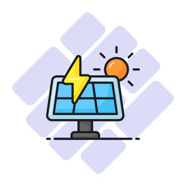 Güneş paneli ve güneş, güneş enerjisinin konsept simgesini, yenilenebilir enerji simgesini gösteriyor