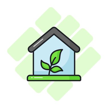 Eko evi, sera vektörü konsepti ikonuna sahip bitki bırakır