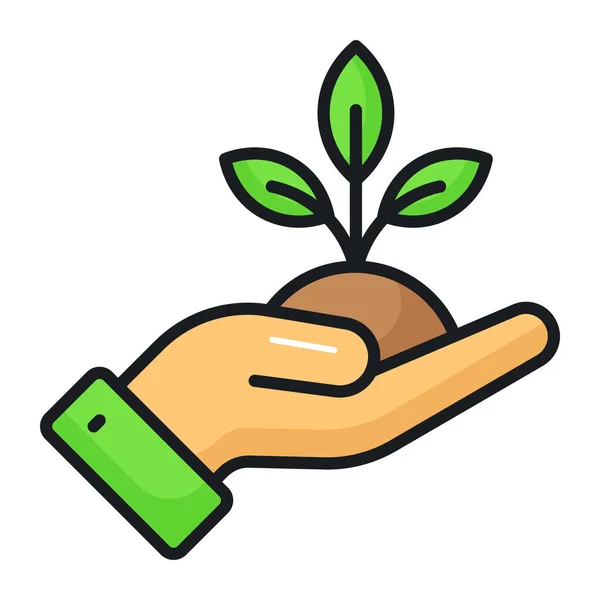 Výhonky Ruce Označující Koncept Ikony Péče Rostliny Moderním Stylu Zemědělství — Stockový vektor