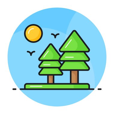 Kozalaklı ağaçların son moda bir tasarımı, ağaçların manzarası, orman vektörü