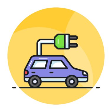 Modern tarzda eko araba vektörünü belirten bujili araç, elektrikli araba simgesi