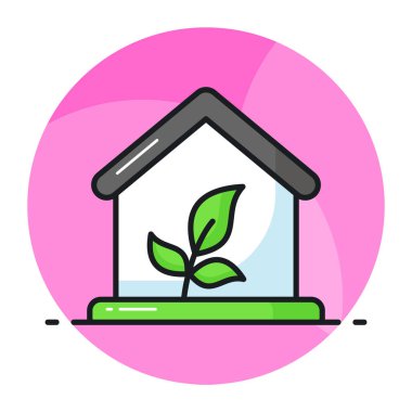 Eko evi, sera vektörü konsepti ikonuna sahip bitki bırakır