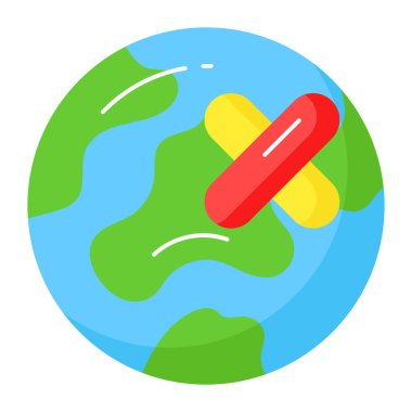 Dünyayı ve dünyayı kurtarın, Dünya 'daki bandajlar iyileşmiş toprak ikonunu gösteriyor, premium vektör