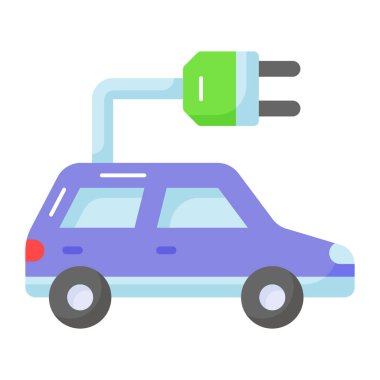 Modern tarzda eko araba vektörünü belirten bujili araç, elektrikli araba simgesi