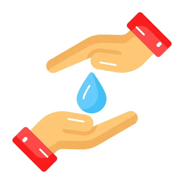 Vatten Droppe Händerna Betecknar Ikonen För Vattenbesparing Modern Stil Lätt — Stock vektor