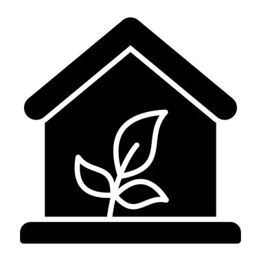Eko evi, sera vektörü konsepti ikonuna sahip bitki bırakır