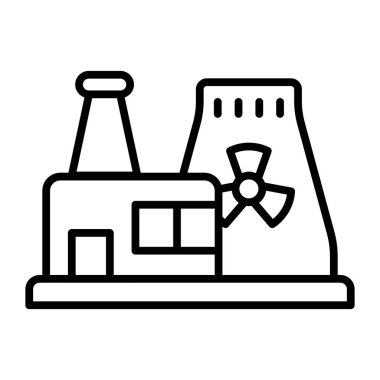 Güç üretim ünitesi, nükleer enerji santralinin düzenlenebilir tasarımı, beyaz arkaplanda izole edilmiş enerji birimi simgesi tasarımı