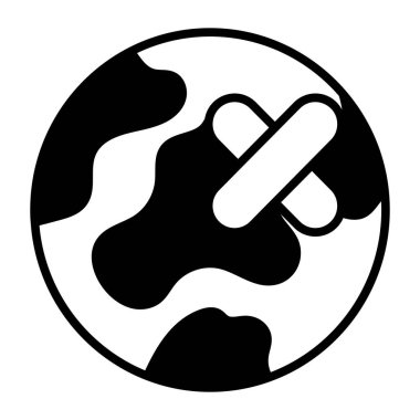 Dünyayı ve dünyayı kurtarın, Dünya 'daki bandajlar iyileşmiş toprak ikonunu gösteriyor, premium vektör