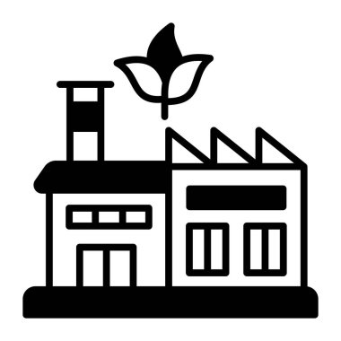 Yeşil fabrikanın yapraklarını gösteren fabrika binası, çevre dostu faktör.