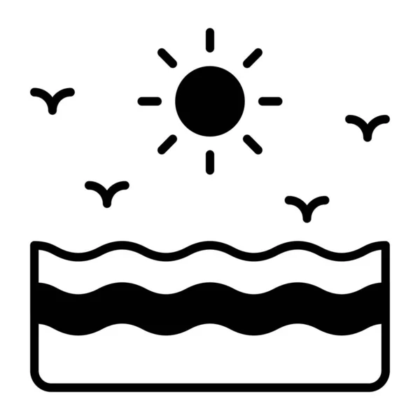 Edytowalny Projekt Graficzny Morza Modnym Stylu Wektor Słońca — Wektor stockowy
