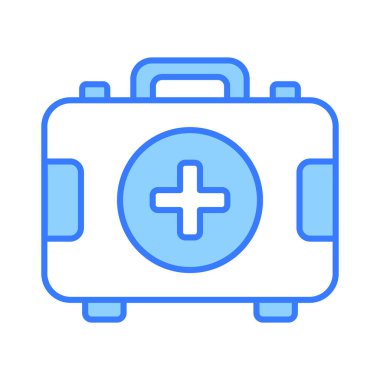 İlk yardım çantası ikonu tipik olarak acil durumlarda tıbbi yardım sağlamak için kullanılan malzeme ve ekipman koleksiyonunu temsil eder.