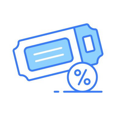 İndirim biletinin bir simgesi tasarruf, promosyon ve etkinlikler, ulaşım veya diğer faaliyetler için özel teklifleri temsil eder. Premium vektörü