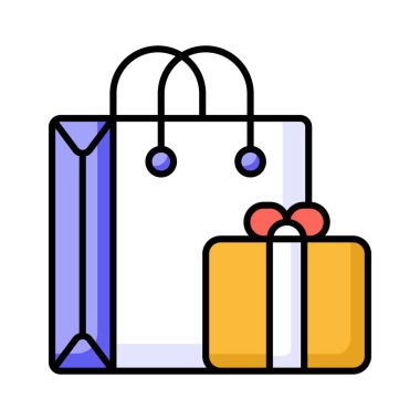 Hediye sepeti simgesi, genellikle özel durumlar için hediye olarak verilen çeşitli eşyalarla dolu dekoratif bir sepet veya kutuyu temsil eder.