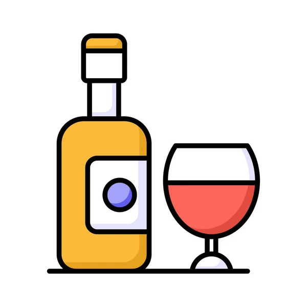 古典的なワインボトルとガラスのアイコン リラクゼーションを表す 洗練された ワインのガラスの上に社交 — ストックベクタ