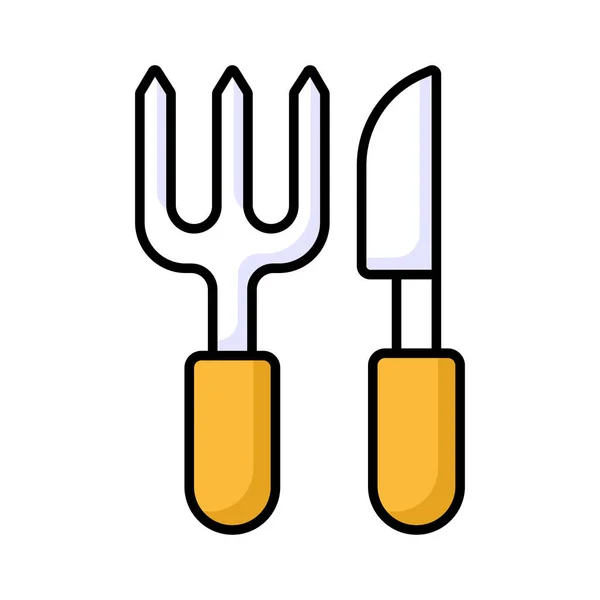 Вектор Вилки Ножа Кухонной Утварью Икона Столовых Приборов — стоковый вектор
