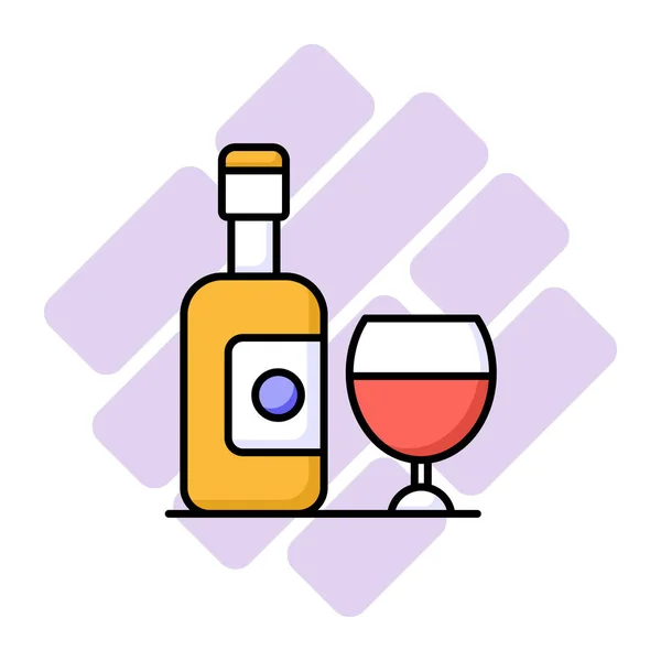 Une Bouteille Vin Classique Une Icône Verre Représentant Détente Sophistication — Image vectorielle