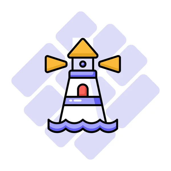 Башня Содержащая Маяк Предупреждающий Направляющий Корабли Море Хорошо Спроектированная Икона — стоковый вектор